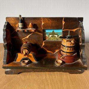 Miniature Wooden European Winery Diorama Shadowbox with Barrel Accents